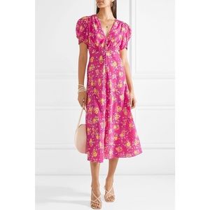 SALONI Lea SILK Puff Sleeve Midi Dress Pink 2